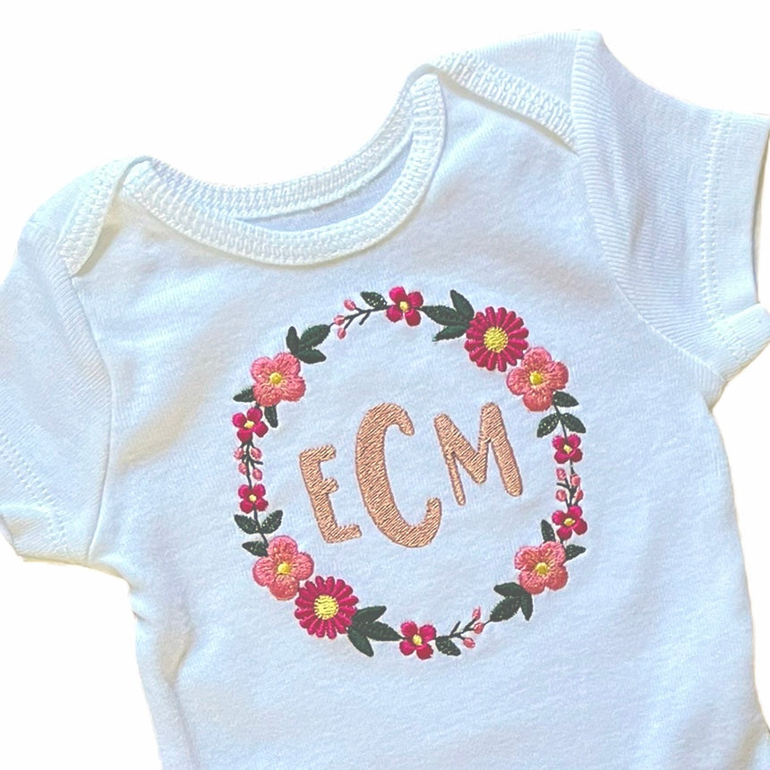 Floral Wreath Monogram | Baby Bodysuit