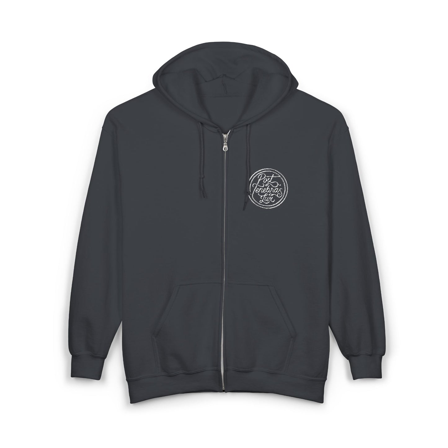 Post Tenebras Lux | Adult Unisex Gildan Full Zip Hooded Sweatshirt (Embroidered)