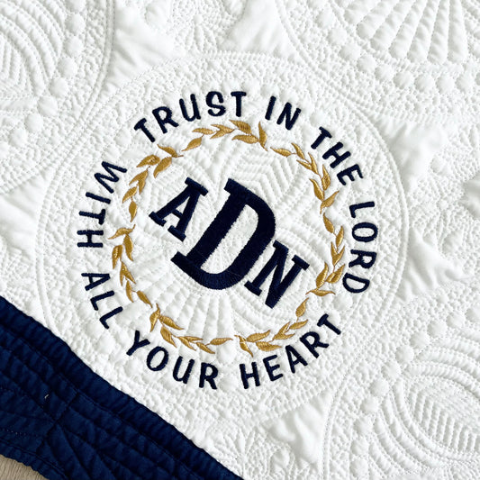 TRUST IN THE LORD LEAVES W/ MONOGRAM | BABY QUILT