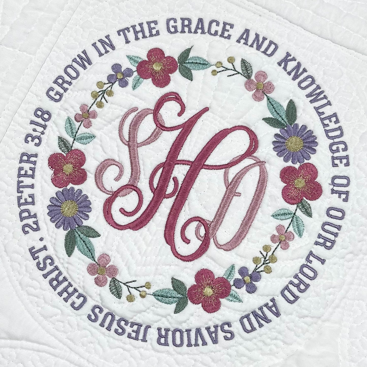 Grow in the grace | FLORAL W/ MONOGRAM | BABY QUILT