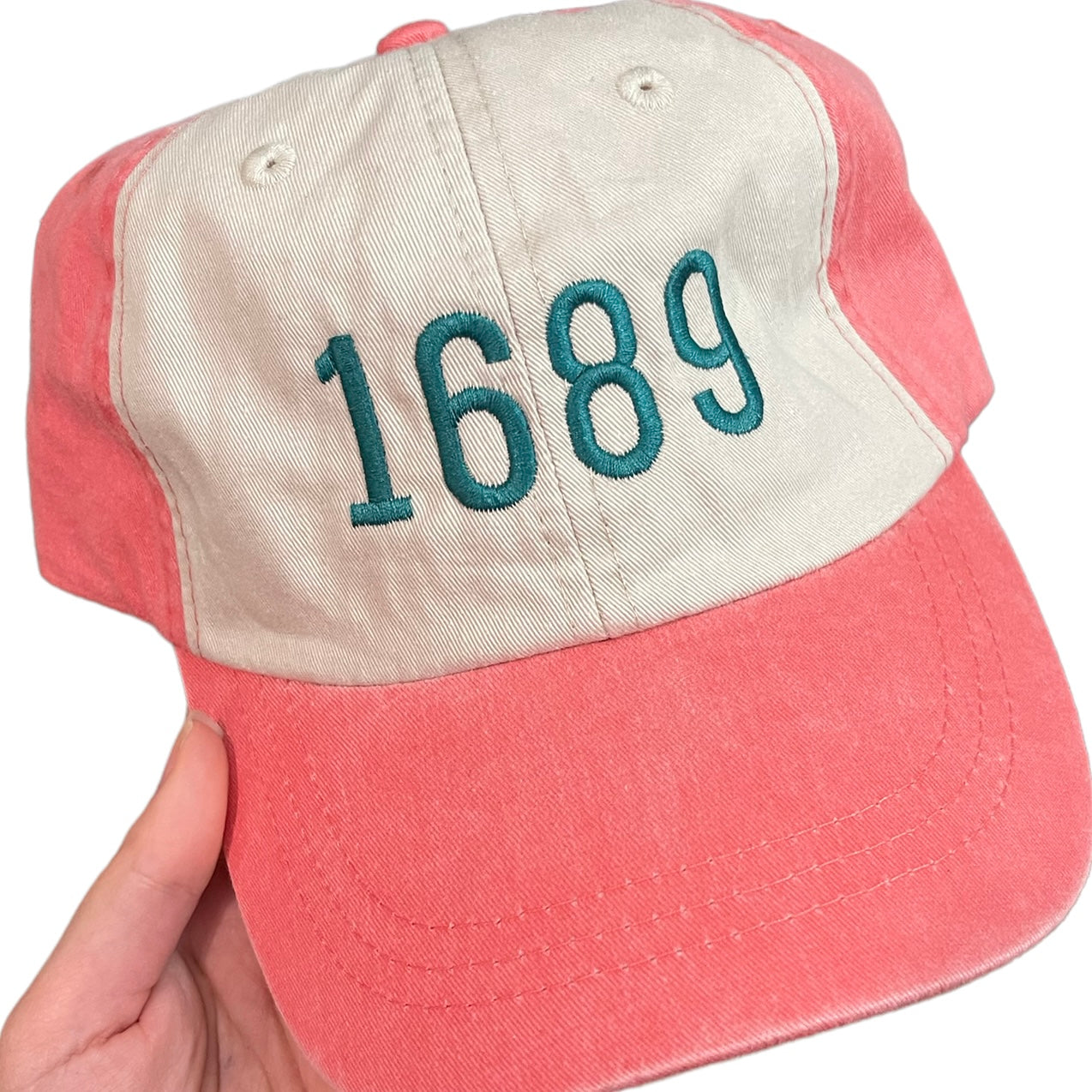 1689 | hat | coral + teal