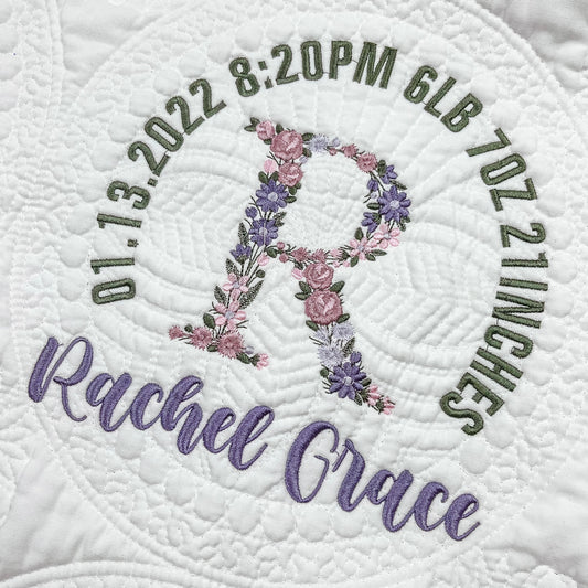 FLORAL INITIAL w/ BIRTH STATS | BABY QUILT